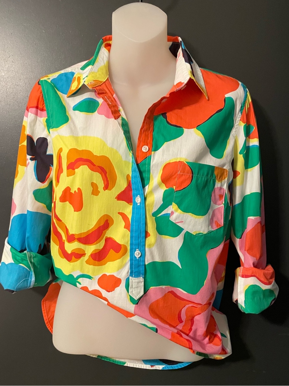 J.Crew Re-Imagined Floral Popover Shirt Size 6 100% Cotton Art Print Top - Picture 2 of 8